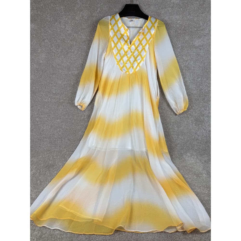 Order Plus Yellow White Ombre Maxi Dress V Neck Long Sleeve Size S
